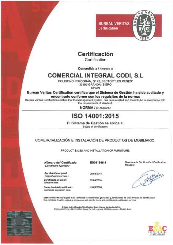 Certificado Medio Ambiente CODI